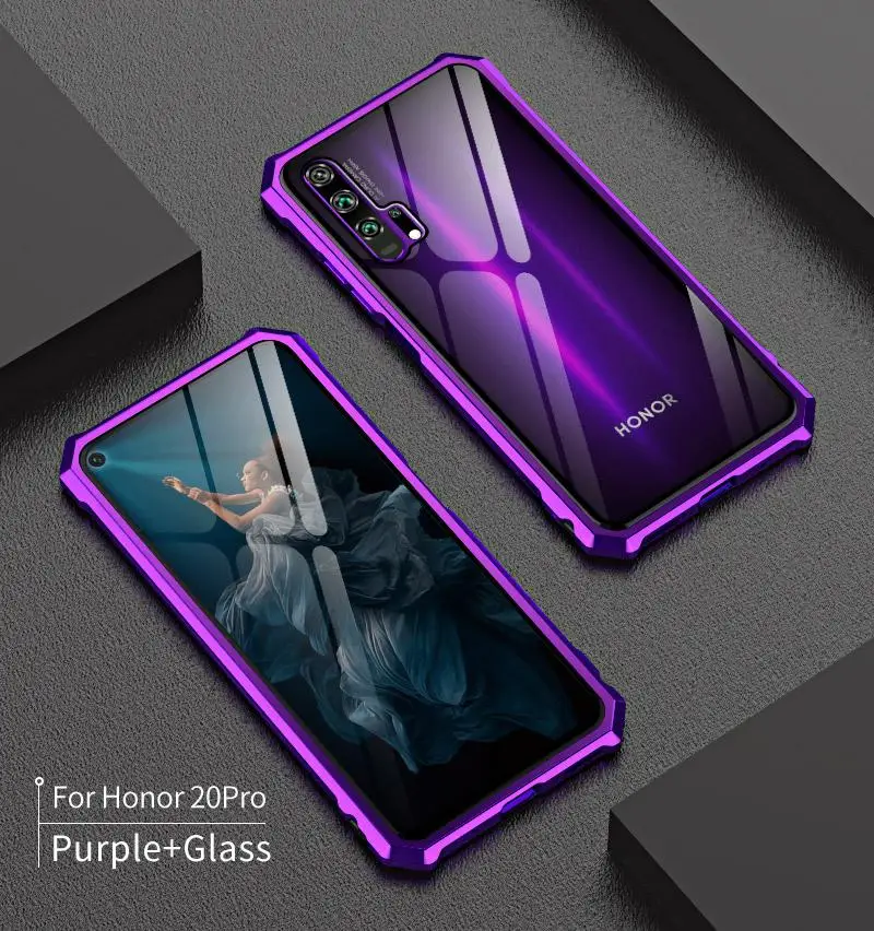 Для huawei Honor 20 чехол Honor 20 Lite бампер металлическая алюминиевая рамка крышка со стеклянной задней крышкой жесткий чехол для huawei 20 Pro чехол s - Цвет: Honor 20 Pro Purple