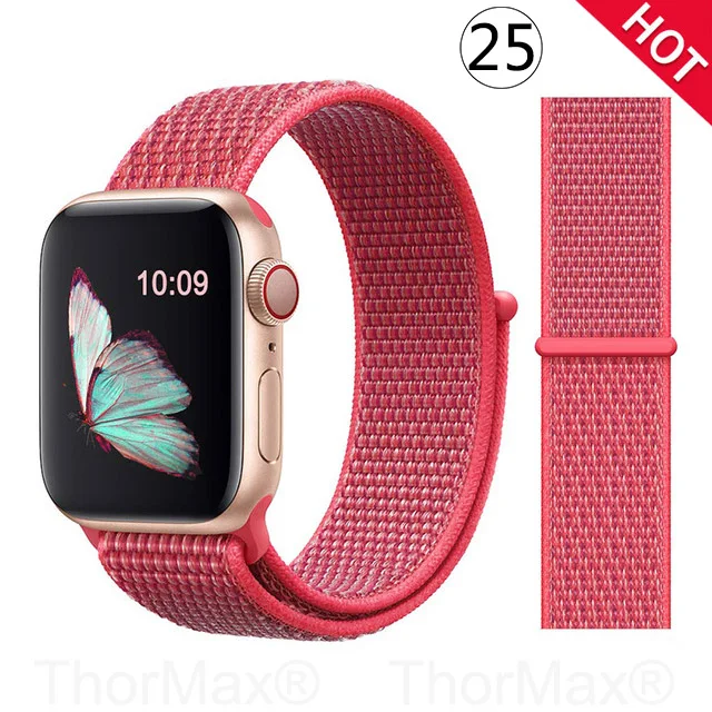 Ремешок для часов Apple Watch 4 серии 5 4 3 мягкий легкий дышащий нейлоновый спортивный ремешок 38 мм 42 мм 40 мм 44 мм Ремешки для наручных часов - Цвет ремешка: 25-Hibiscus