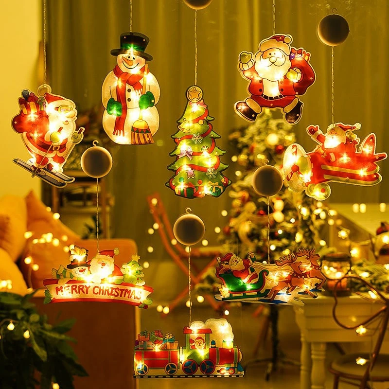 

Merry Christmas lights Santa Claus Snowman Window Pendants LED Sucker Lights for 2022 Home Decor New Year Xmas Party Supplies