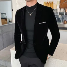 Veste en Velours de Haute Qualité pour homme, Coupe Cintrée, Tenue de Soirée Décontractée, Mode Tendance, Costume de Marié, de Chanteur, Blazer habillé, Automne Hiver  (4)