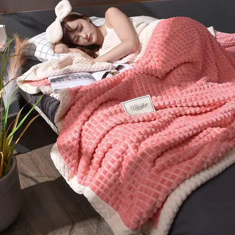 Двухслойное плотное теплое Флисовое одеяло кораллового цвета весенне-осеннее