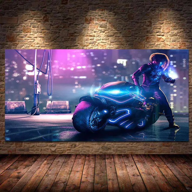 Транспортное средство Мопед и автомобильные постеры принты Future City фиолетовая