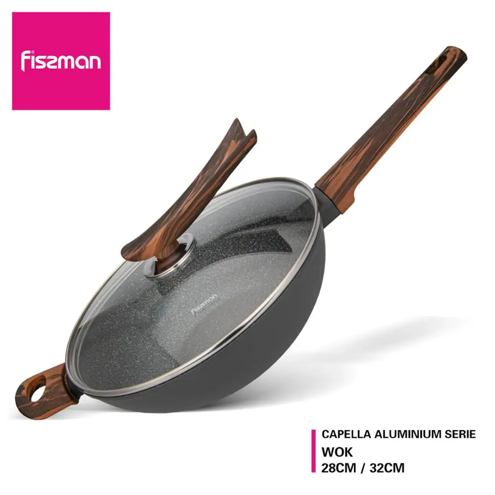 Кастрюля для вок серии FISSMAN CAPELLA со стеклянной крышкой с антипригарным покрытием