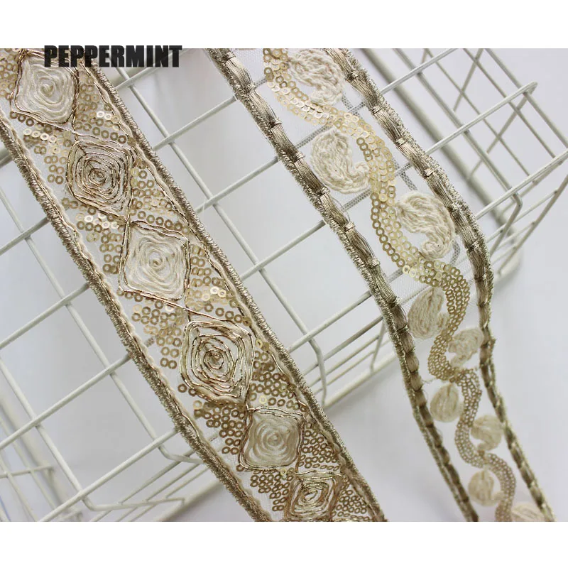 1 ярд 4 см Вышивка пайеток золотая тесьма лента Этническая для одежды сумка декор