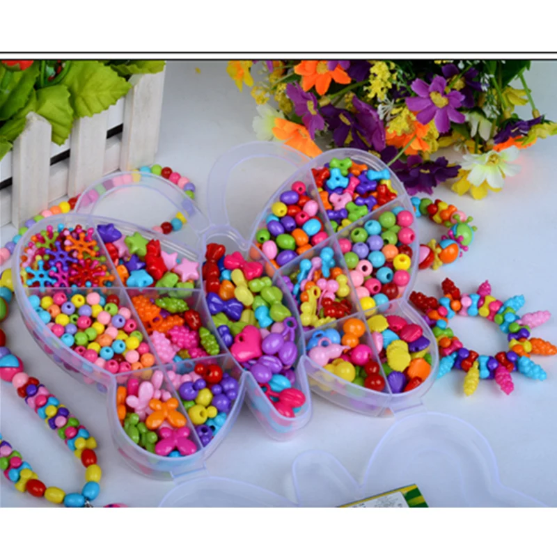 

Kids DIY Handmade Beads Butterfly Box Plastic Beaded Crafts For Girls Jewelry Creativity Educational Toys Necklace Bracelet Gift