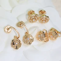 new fashion trend hot selling jewelry s925 sterling silver champagne gold camellia rose earrings elegant lady womens ear studs