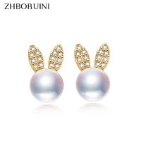 zhboruini pearl earrings 2021 trend lovely rabbit ears 925 silver stud earrings for women 100 real natural pearl jewelry gift