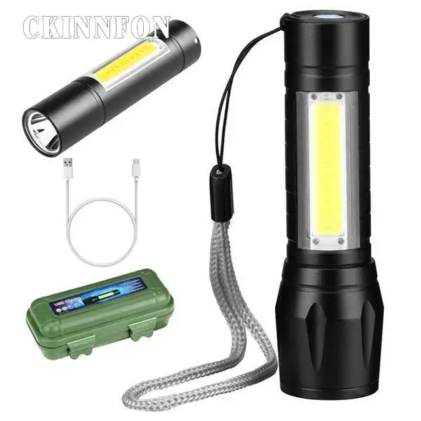 

DHL 100 шт. USB Перезаряжаемый Фонарик 3 режима освещения COB + XPE светодиодный мини-фонарик водонепроницаемый портативный для кемпинга