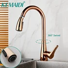 KEMAIDI розовый золотой черный кухонный кран Pull Down раковина смесители 360 Вращение на бортике кран холодный и горячий смеситель позолоченный