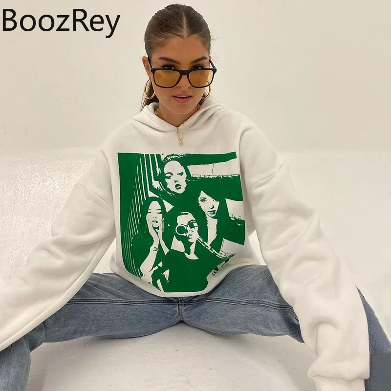 

BoozRey Women Fashion Printed Sweater Long Sleeve Top Hooded Loose All-match Drop Sleeves Sweaters Fall Clothes for Women