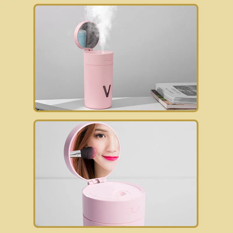 

270Ml Desk Lamp Humidifier Usb Rechargeable Car Air Purification Silent Humidifier Led Vanity Mirror Pink