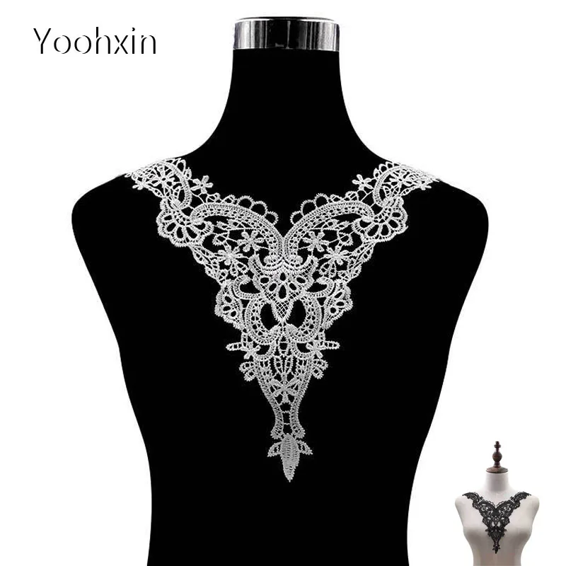 

HOT flower white black embroidery DIY lace collar Fabric Sewing ribbon trim Applique neckline craft cloth Wedding home Textile