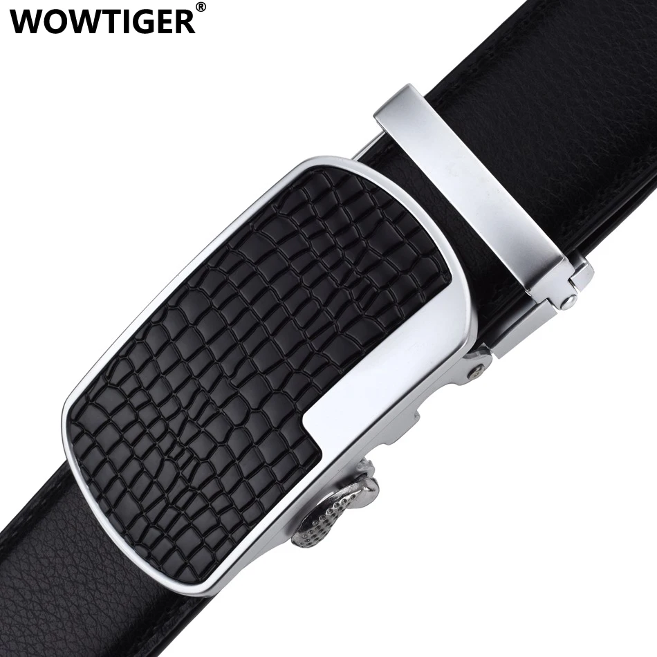 WOWTIGER 3.5cm width Black cowhide Leather mens belt male High quality top brand designer automatic buckle belts for men