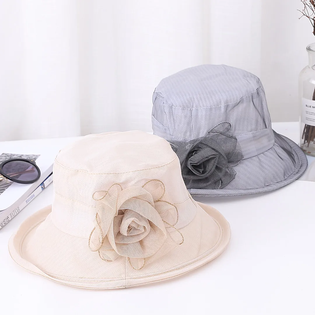 

Fashion Women Flower Bowknot Hat Summer Sunshade Breathable Hats Foldable Sun Protection Flanged Basin Cap Beach Sun Hat For Her