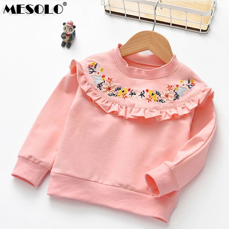 Футболка с длинными рукавами для девочек осенняя хлопковая толстовка вышивкой