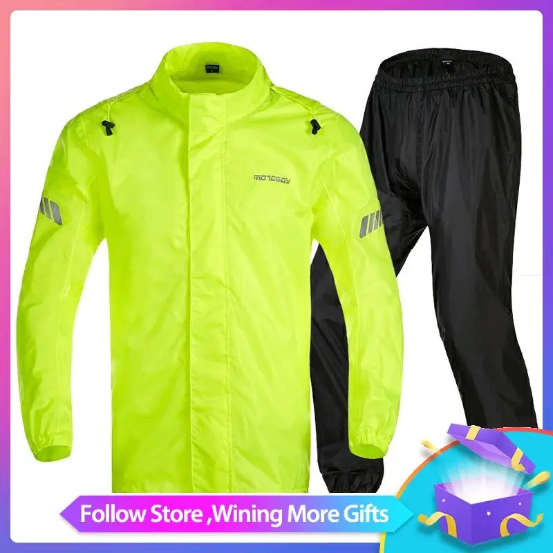 

Motoboy 100% Nylon Fashion Motocross Gear Raincoat Waterproof Light Weight Jacket and Pant Set Polyester with Coating