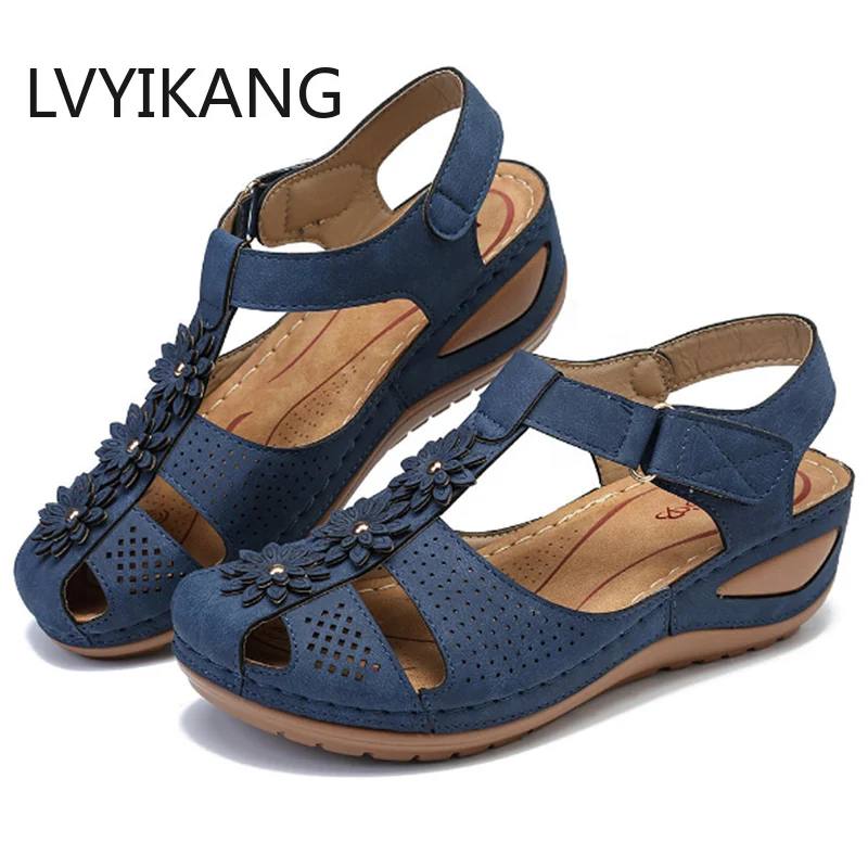 Сандалии женские на танкетке босоножки с мягкой подошвой повседневная обувь