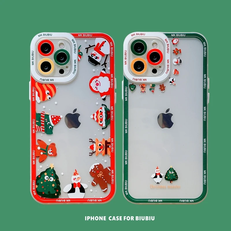 

Cute Cartoon Merry Christmas Santa Claus Snowman Phone Case For iPhone 11 12 13 Pro XS Max X XR 7 8 Plus Transparent Soft Cover