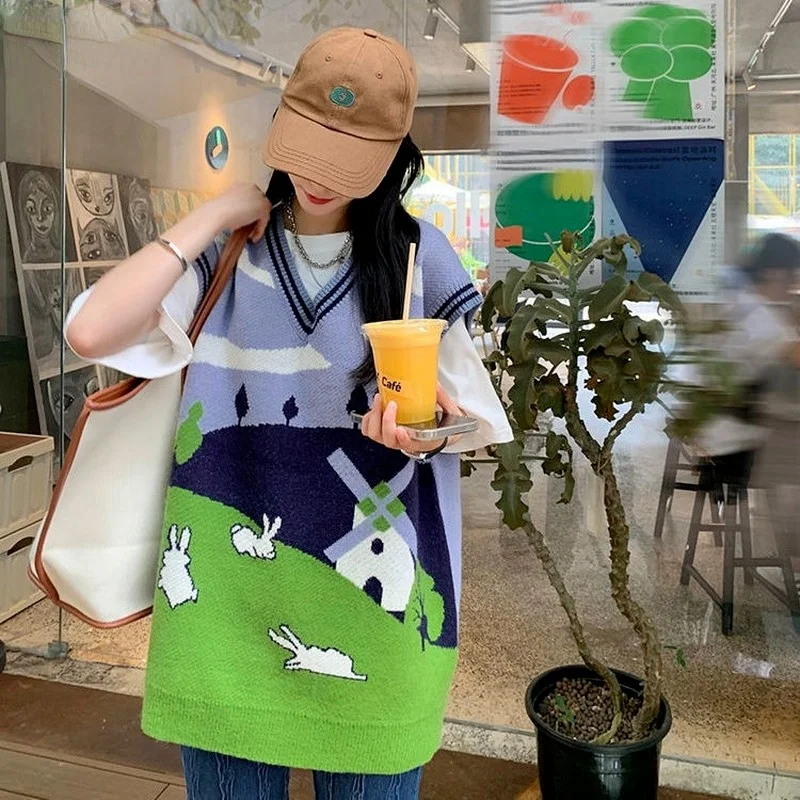 

Sweater Vest Women Korean Style Sweet Loose Lovely Knitted Girls Streetwear Spring All-match Female Students Leisure Comfortable