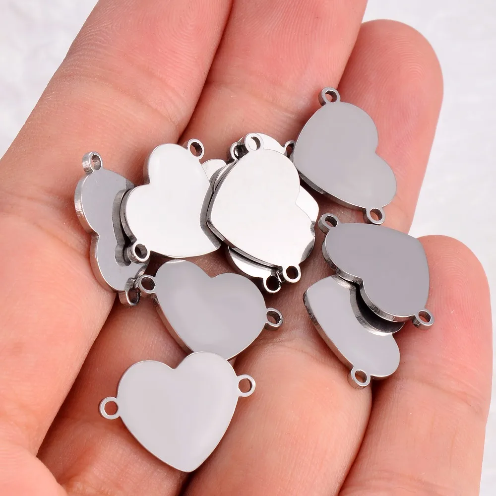 10 шт. из нержавеющей стали маленький браслет в форме сердца Подвески DIY ювелирных изделий браслет Соединитель аксессуар 2 отверстия DIY Шарм