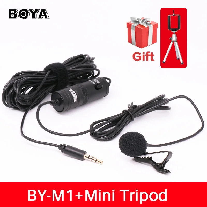 with tripod gift BOYA Петличный Всенаправленный Конденсаторный Микрофон Записи для iPhone DSLR Видеокамеры Audio Recorder ПО-М1 - Цвет: with tripod gift