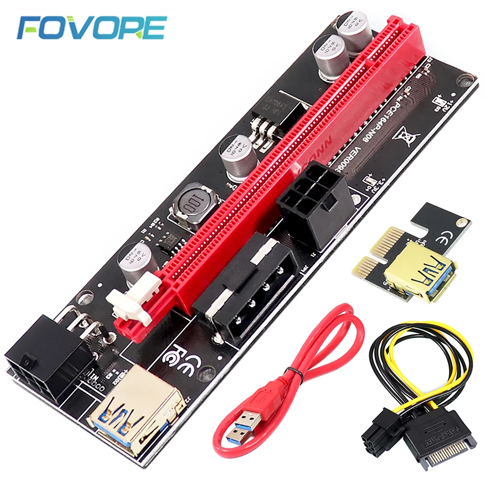 VER009S PCIe Riser Card 009S PCI-E PCI Express 1X to 16X Extender 0.6M USB 3.0 Cable SATA 6Pin Power For Video NEW | Компьютеры и офис