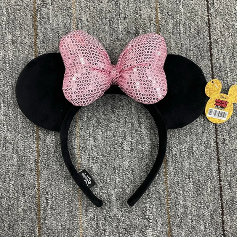 

2021 Disney Accessories Mickey Minnie Ears Headband Sequin Bows Costume Peter Headdress Cosplay Plush Adult Girls Birthday Gift