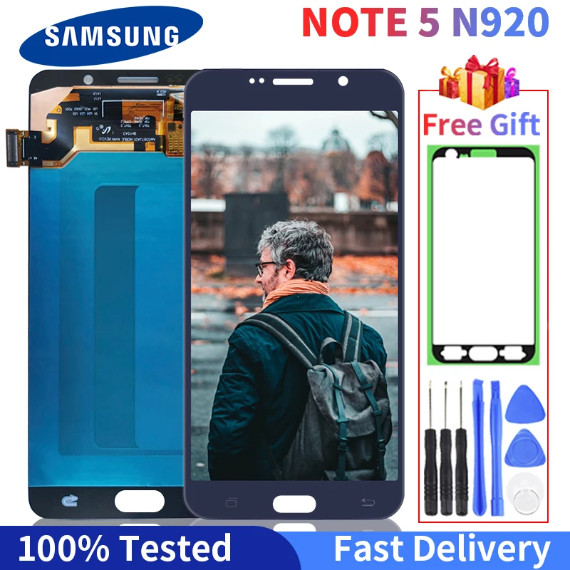 

100% протестированный ЖК-дисплей для SAMSUNG Note 5, дисплей N9200, SM-N920, N920C, N920A, N920F, ЖК-дисплей, сенсорный экран в сборе с подарком