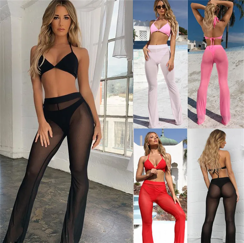 Горячая Распродажа женские сексуальные сетчатые прозрачные длинные штаны