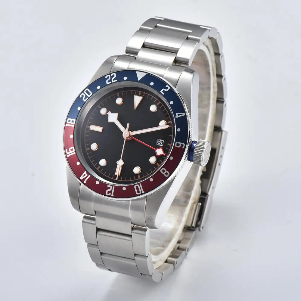 Часы Автоматические 41 мм механизм мужские синий красный ободок минеральное