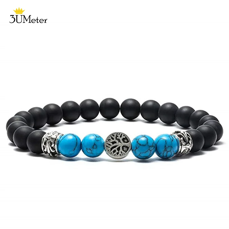 Бисером браслеты из нержавеющей стали для мужчин женщин 8 мм черного матового