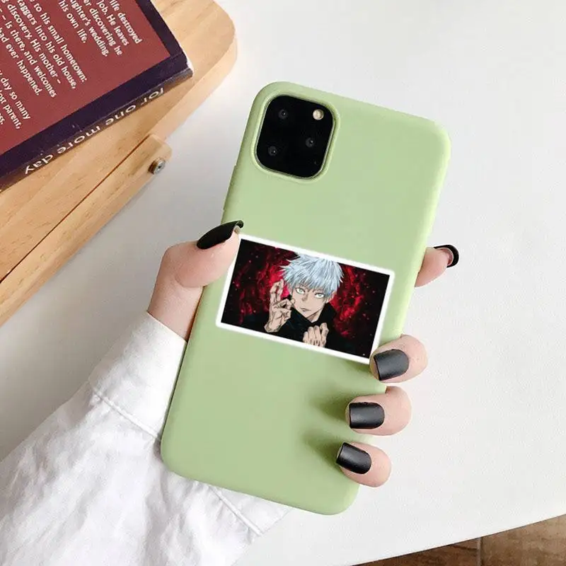 

Hot Anime Jujutsu Kaisen Phone Case Green Candy Color for iPhone 6 7 8 11 12 s mini pro X XS XR MAX Plus