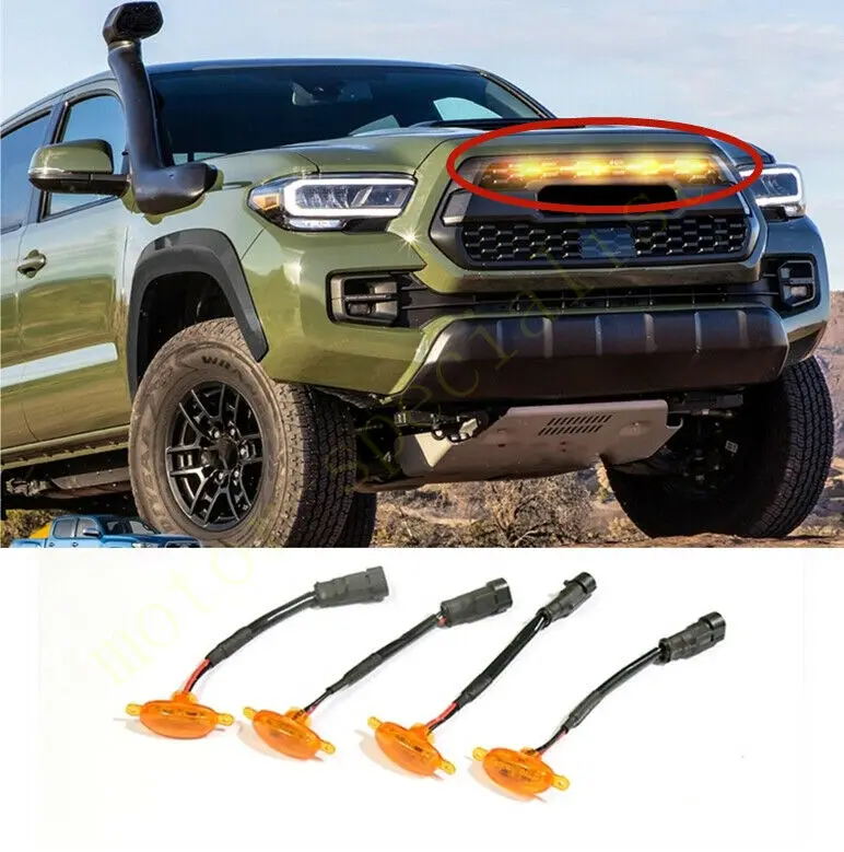 

4PCS Car Styling Accessories Front Grille LED Light Raptor Style Grill Cover Fit For Toyota Tacoma 2016-2021 W/ Wire Speed