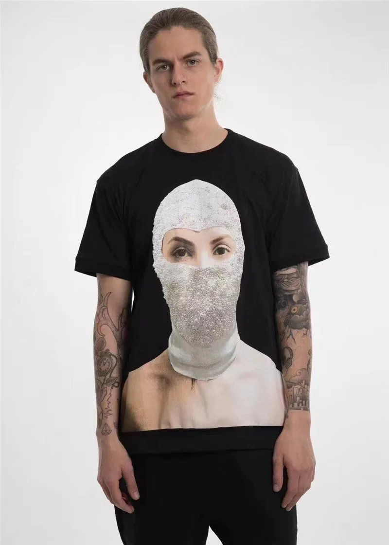 

Rocky students Short Sleeve casual trend European and American hip-hop rap T-shirt Men Women Summer Style Pearl Mask Tops Tee