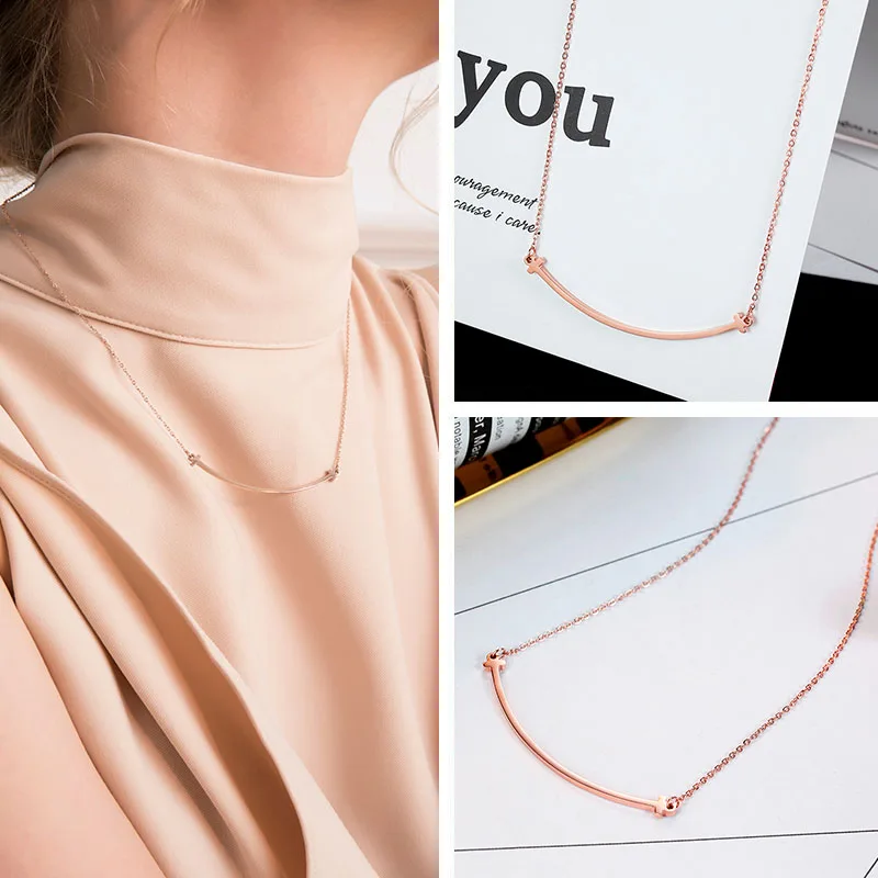 

JIAN Simple Stainless Steel Necklace For Women Pendant Choker Metal Chain Fashion Rose Gold Statement Necklaces Collar Jewelry