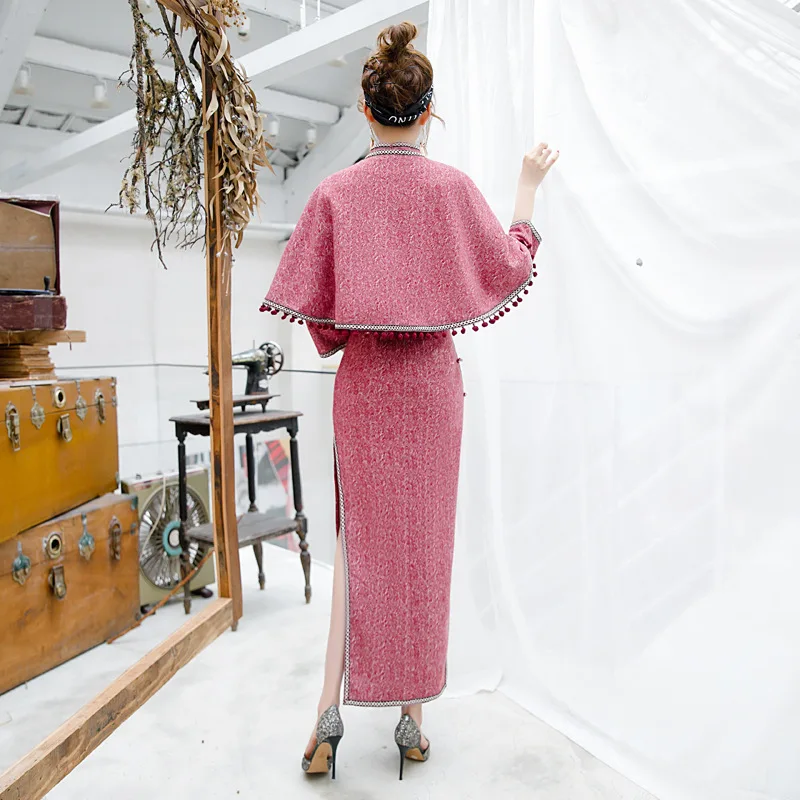 Китайское платье Чонсам розовое современное высокое качественное Ципао