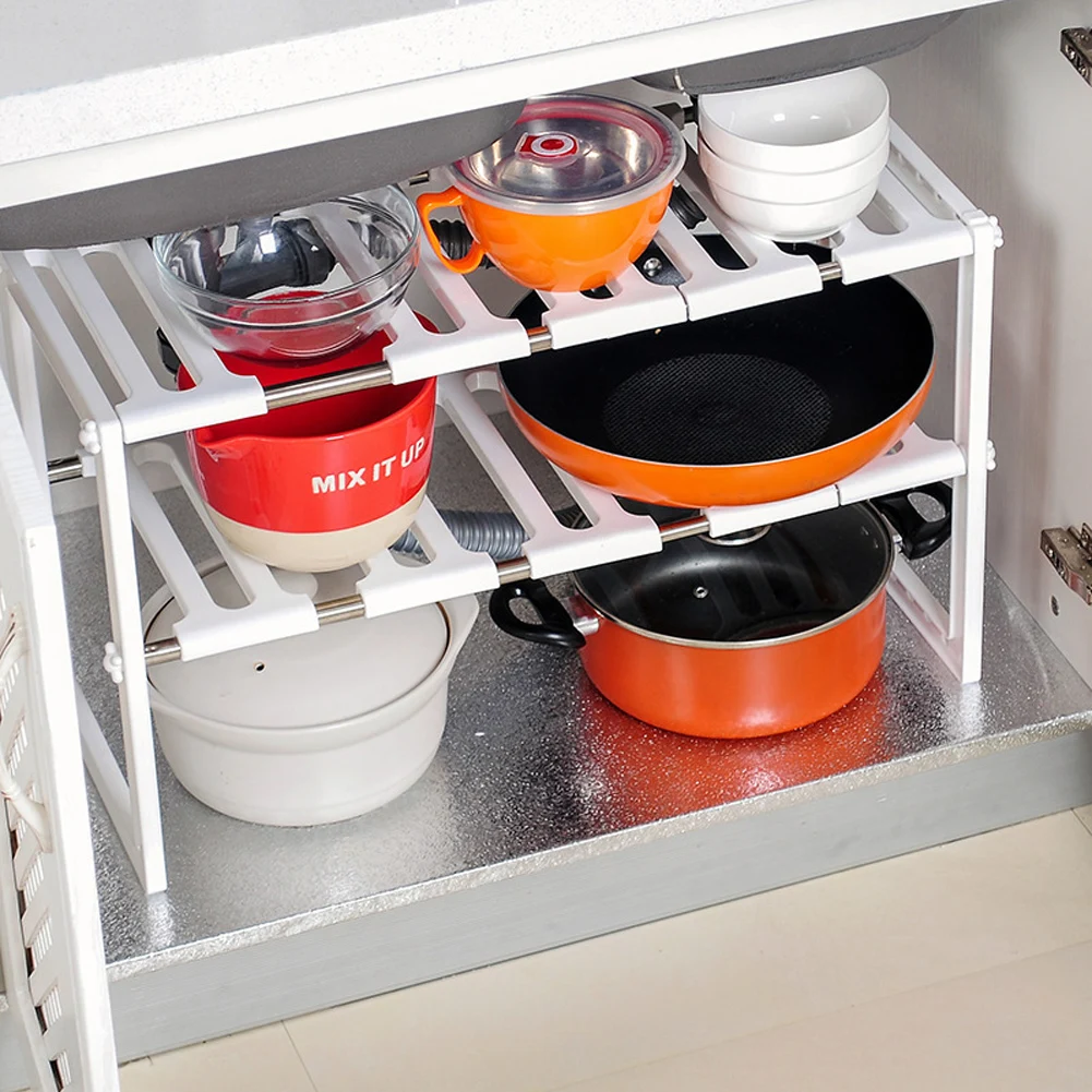 

Kitchen Leachate Dish Rack Stretchable Organizer Stand Metal 2-Layer Side Room Removal Storage Cooker Holder