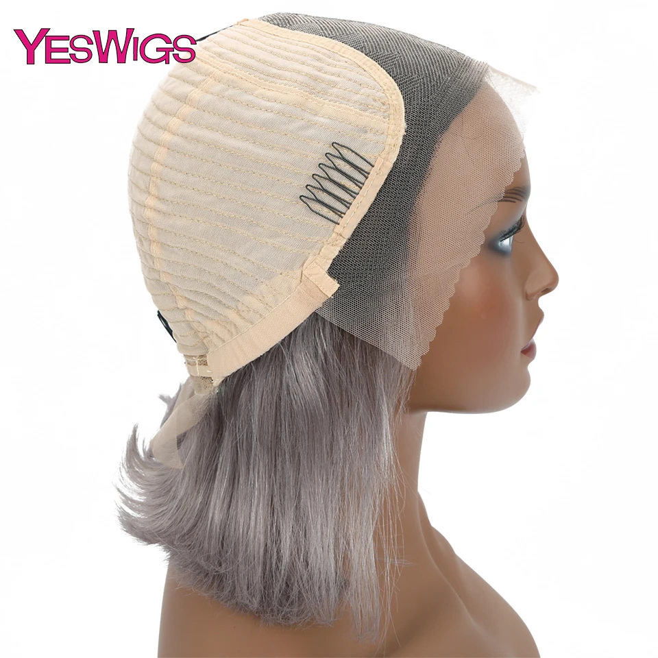 Yeswigs серый парик пучок с кружевом T1B Grey Бобом парики 13*4 Remy Бразильские короткие