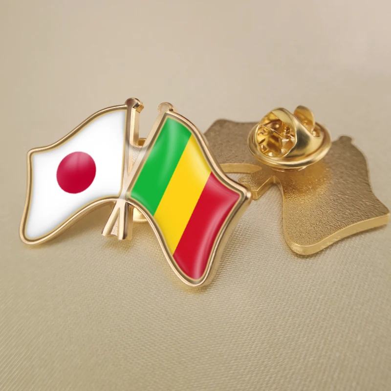 

Japan and Mali Crossed Double Friendship Flags Lapel Pins Brooch Badges