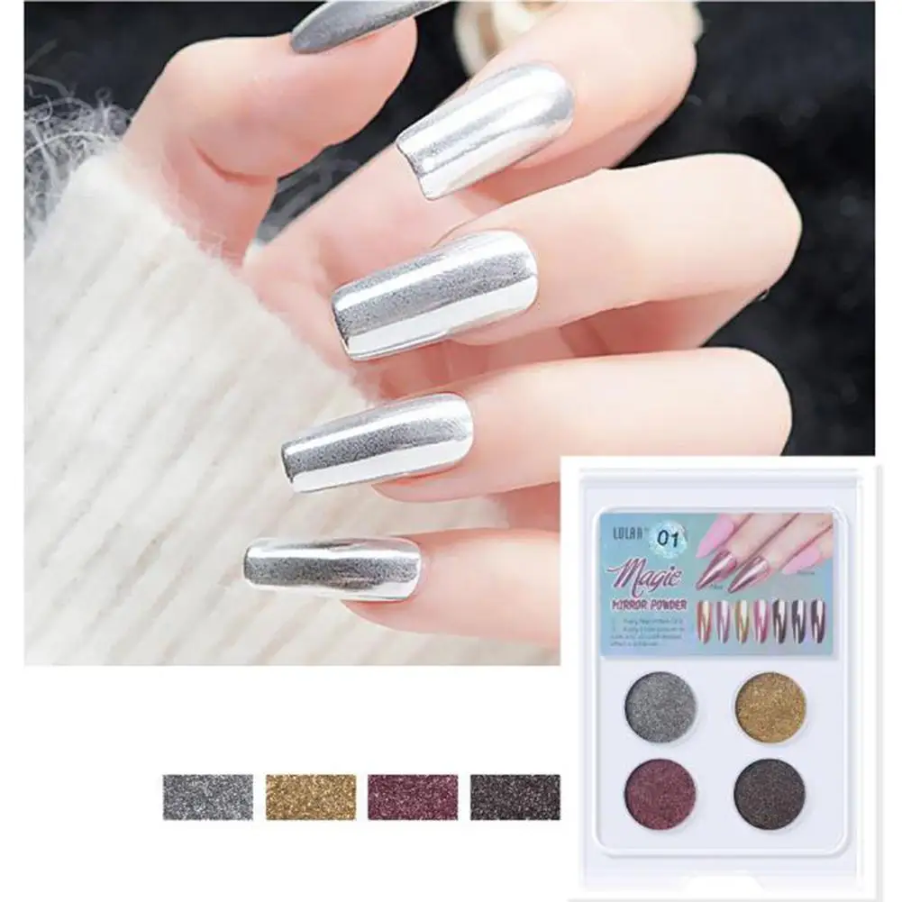 4 цвета ногтей мерцающая пудра Блестящий металлический зеркальный эффект
