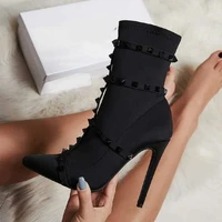 2022 fashion luxury women 11 5cm high heels fetish rivets silk sock boots stiletto ankle boots scarpins studded red spring shoes