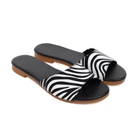 2021 new black and white zebra pattern trend simple ladies sandals and slippers
