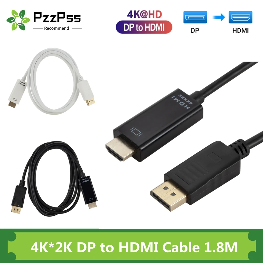 

PzzPss 6ft Display Port to HDMI 4K*2K 30Hz DP to HDMI Cable for PC Laptop HDTV Projector Video Audio Cable DisplayPort to HDMI