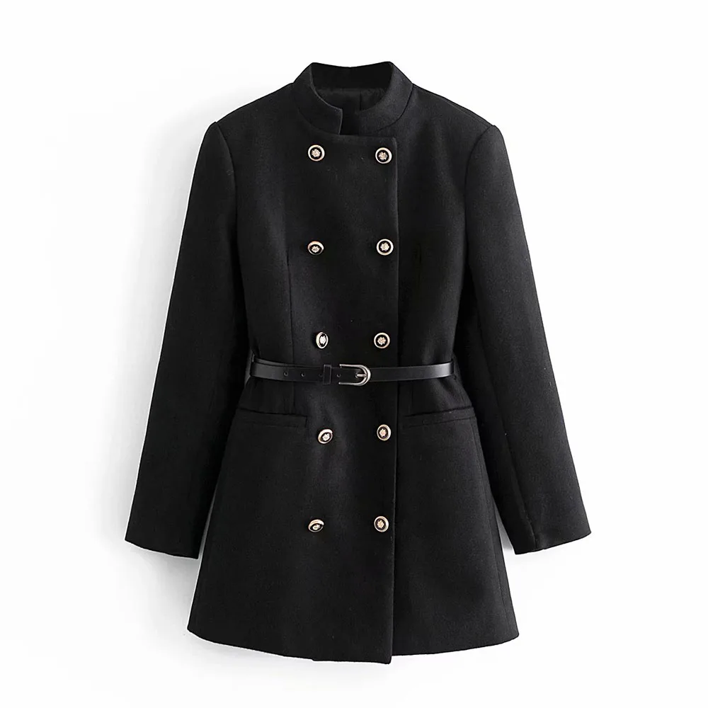 

BM UR HM ZA women's 2021 autumn and winter new fashion all-match stand-up collar double-breasted with belt mid-length coat