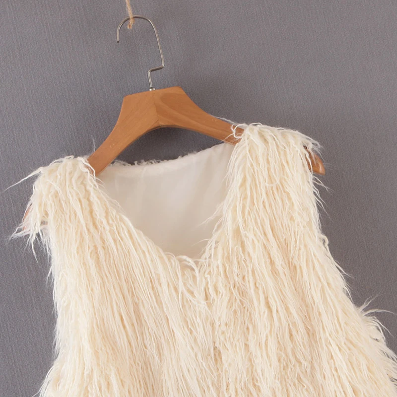 Женский жилет с длинными рукавами бежевая Верхняя одежда без рукавов Осень-зима