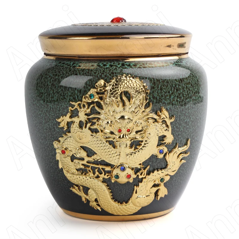 

Creativity Kiln Change Tea Container Chinese Modern Gilded Silver Relief Auspicious Animal Tin Cans Mini Travel Tea Organizer
