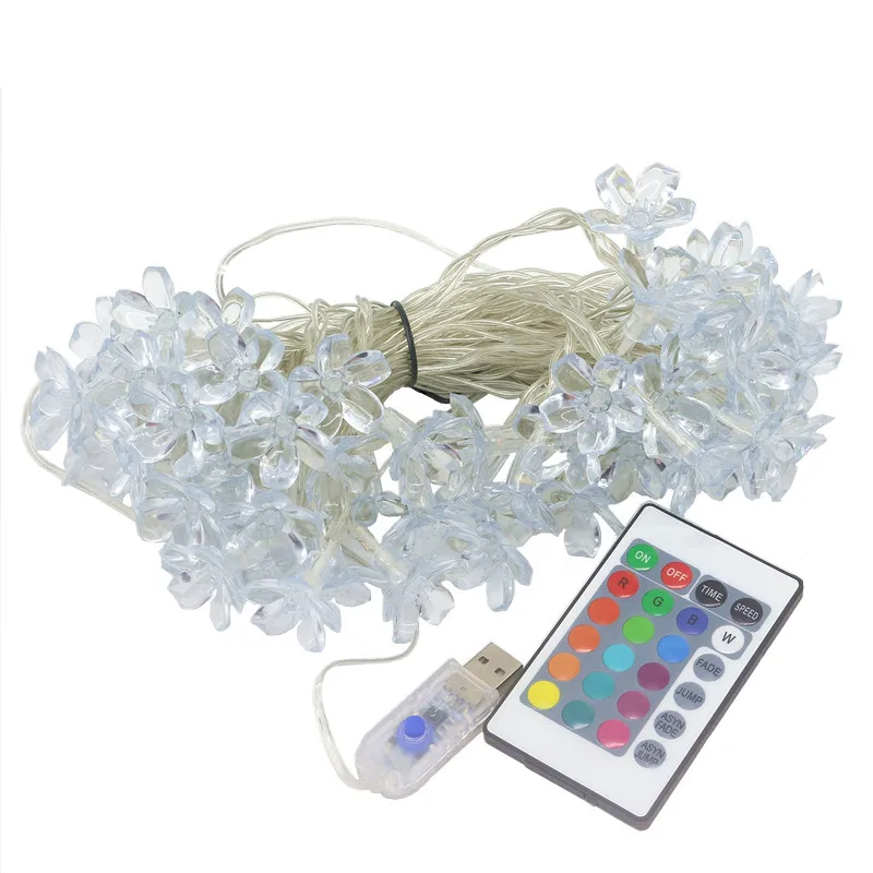ASMTLED DC5V 10m 60 LED Полноцветная гирлянда USB сказочные микро цветущие вишни прозрачный