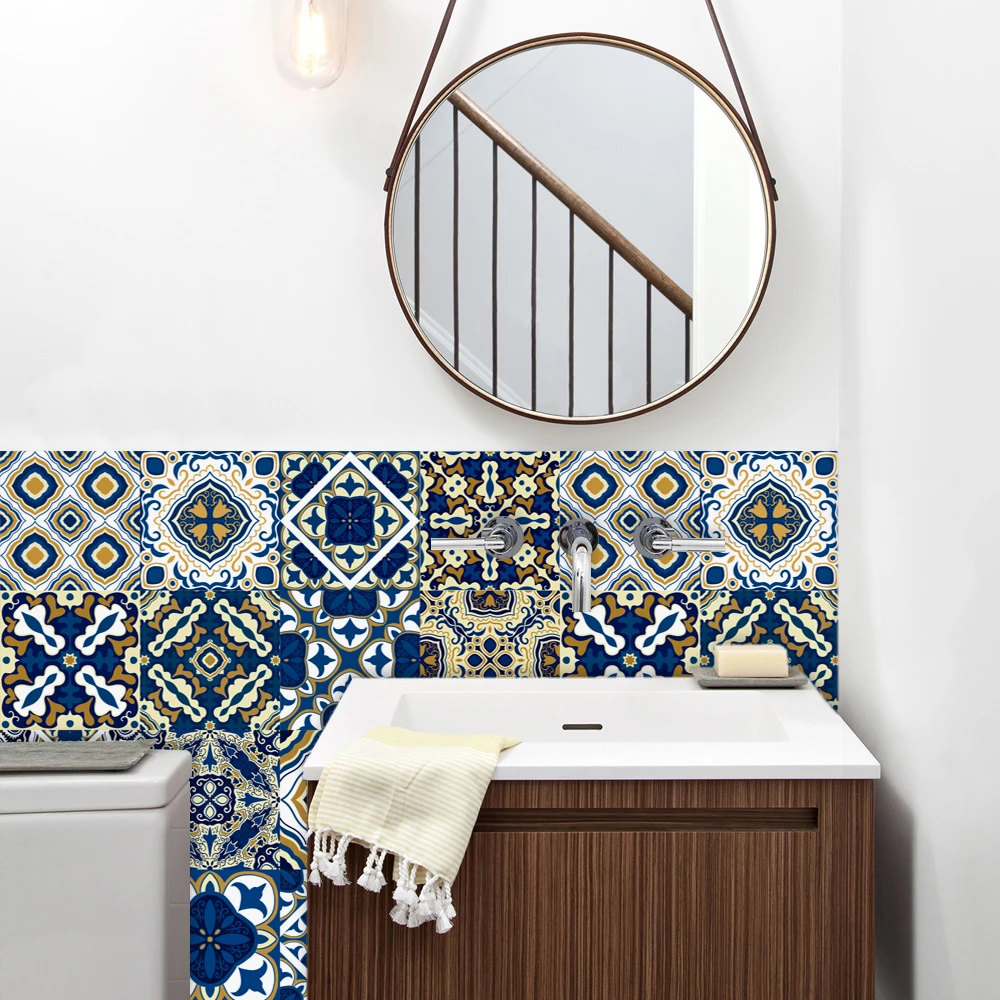 16pcs/set Moroccan Tiles Wall Sticker Kitchen Backsplash Wardrobe Bathroom Waterproof Peel & Stick Bright Film Art Decals - купить по