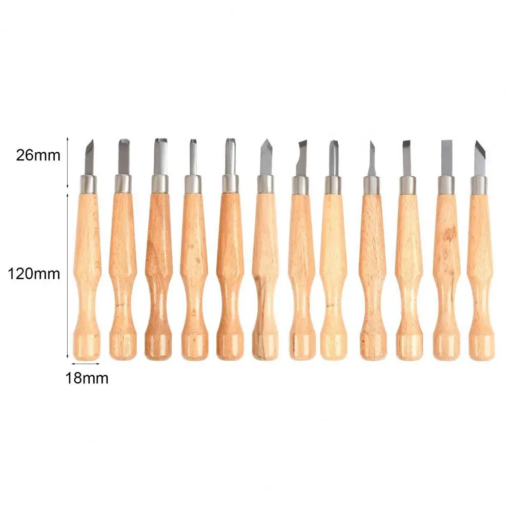 

12Pcs Graving Chisels Fully-edged HRC65 Hardness Ergonomic Design Assorted Walnut Graving Chisel Kit for Wood Furniture