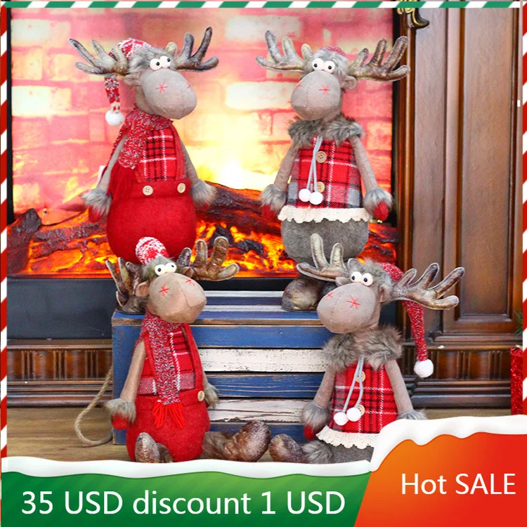 

42 см рождественские украшения, тканевые художественные Креативные Куклы оленя, стоячий олень, окно, настольное украшение для переднего сто...